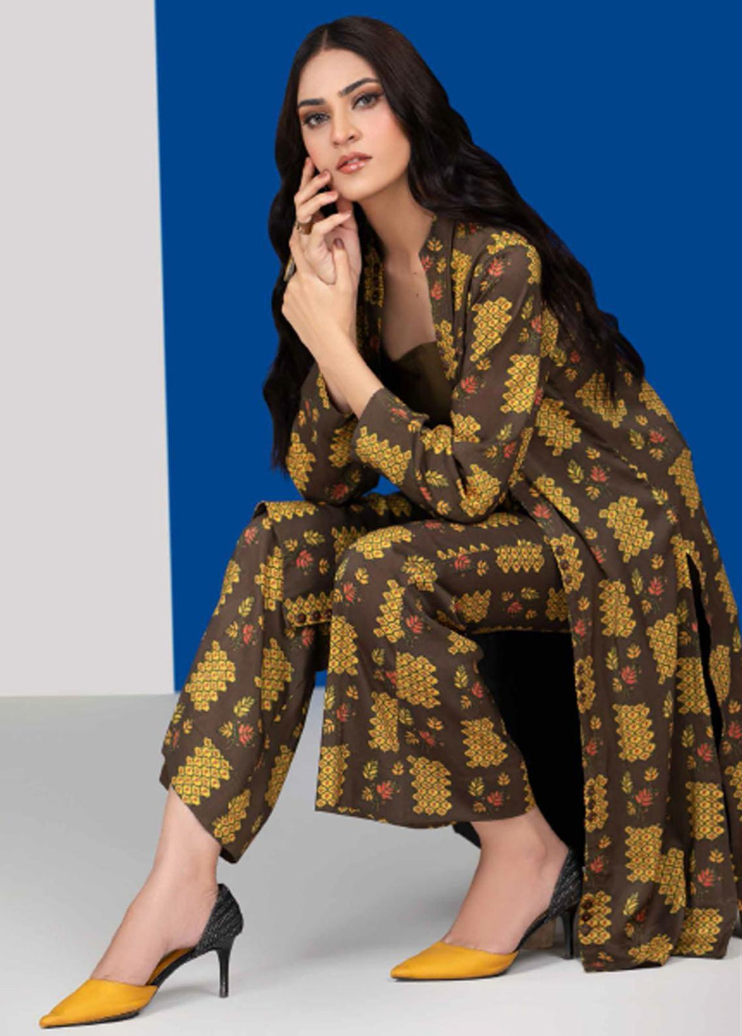 Charcoal By Gul Ahmed Printed Linen Suits Unstitched 2 Piece GA22C VT-22020 - Winter Collection