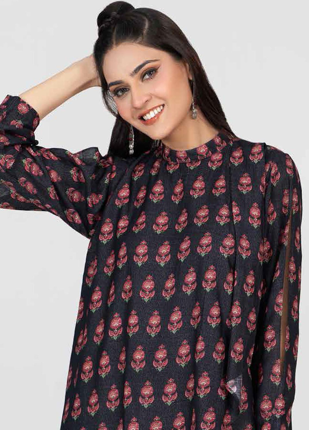 Charcoal By Gul Ahmed Printed Linen Suits Unstitched 2 Piece GA22C WT-22004 - Winter Collection