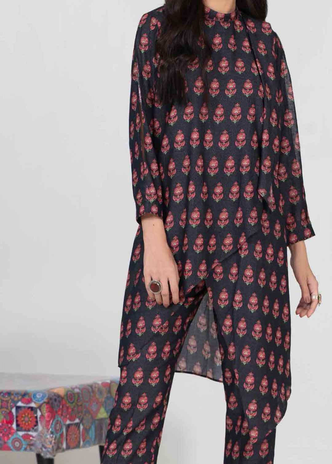 Charcoal By Gul Ahmed Printed Linen Suits Unstitched 2 Piece GA22C WT-22004 - Winter Collection