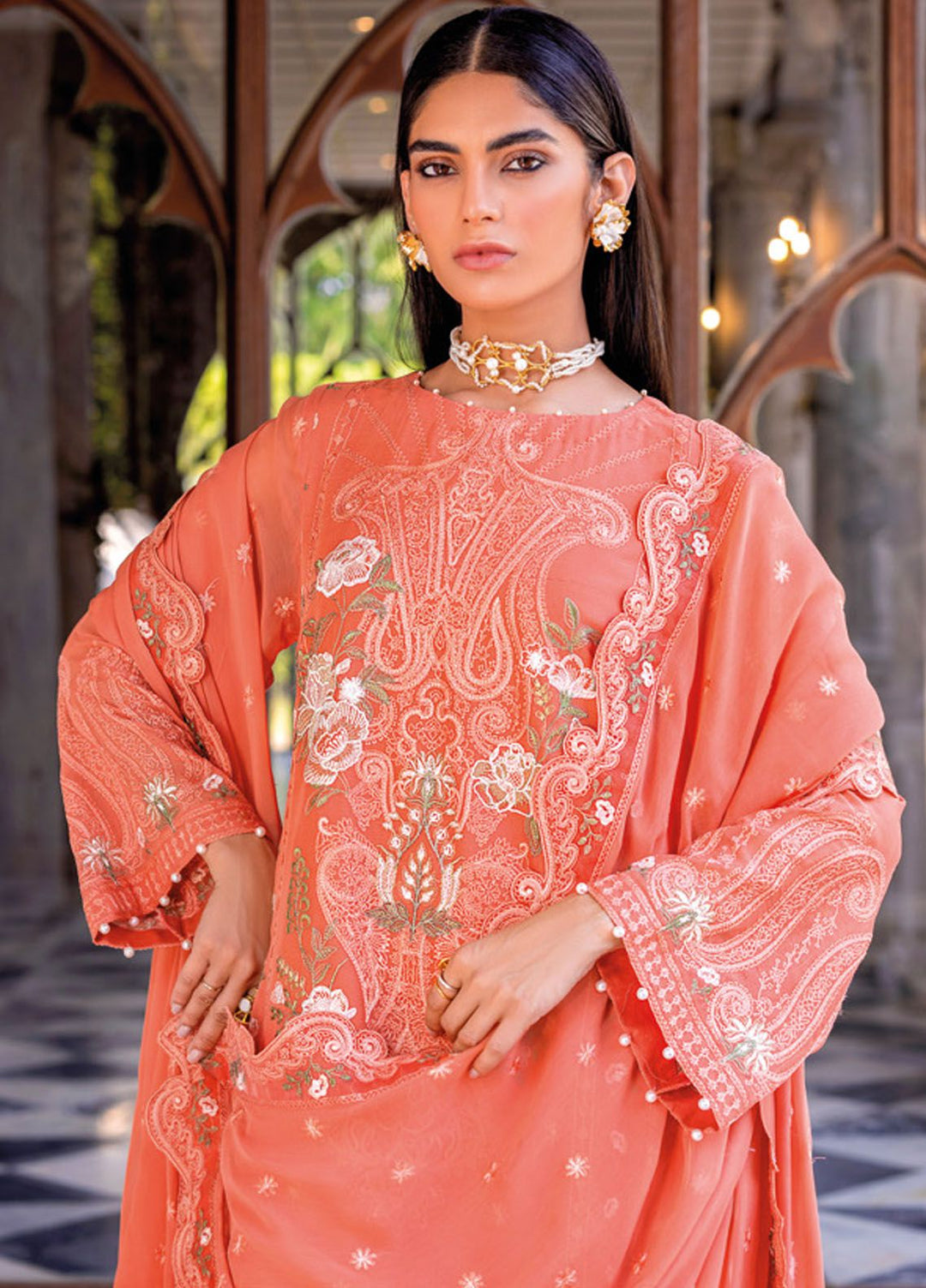 Gul Ahmed Embroidered Chiffon Suits Unstitched 3 Piece GA24LF FE-42016 - Festive Collection