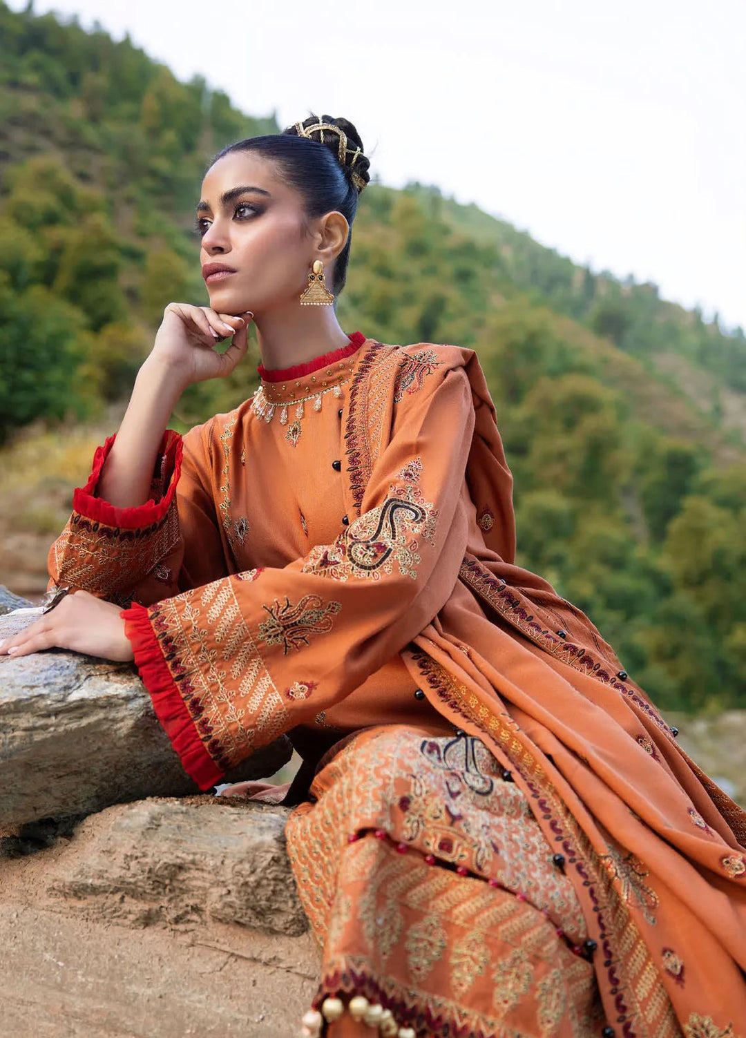Gul Ahmed Embroidered Karandi Suits Unstitched 3 Piece GA24WU AY-42005 - Winter Collection