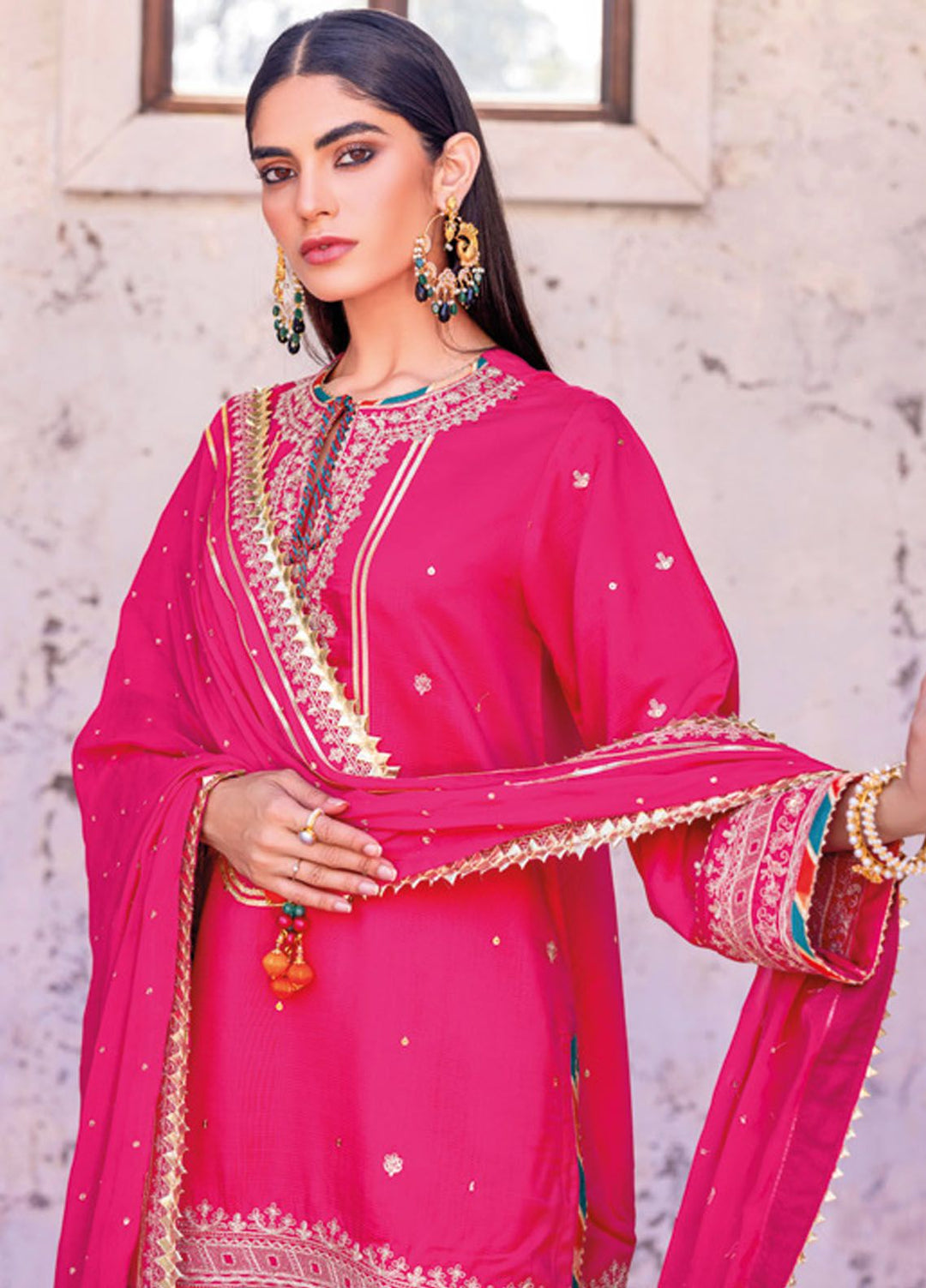 Gul Ahmed Embroidered Raw Silk Suits Unstitched 3 Piece GA24LF FE-42012 - Festive Collection