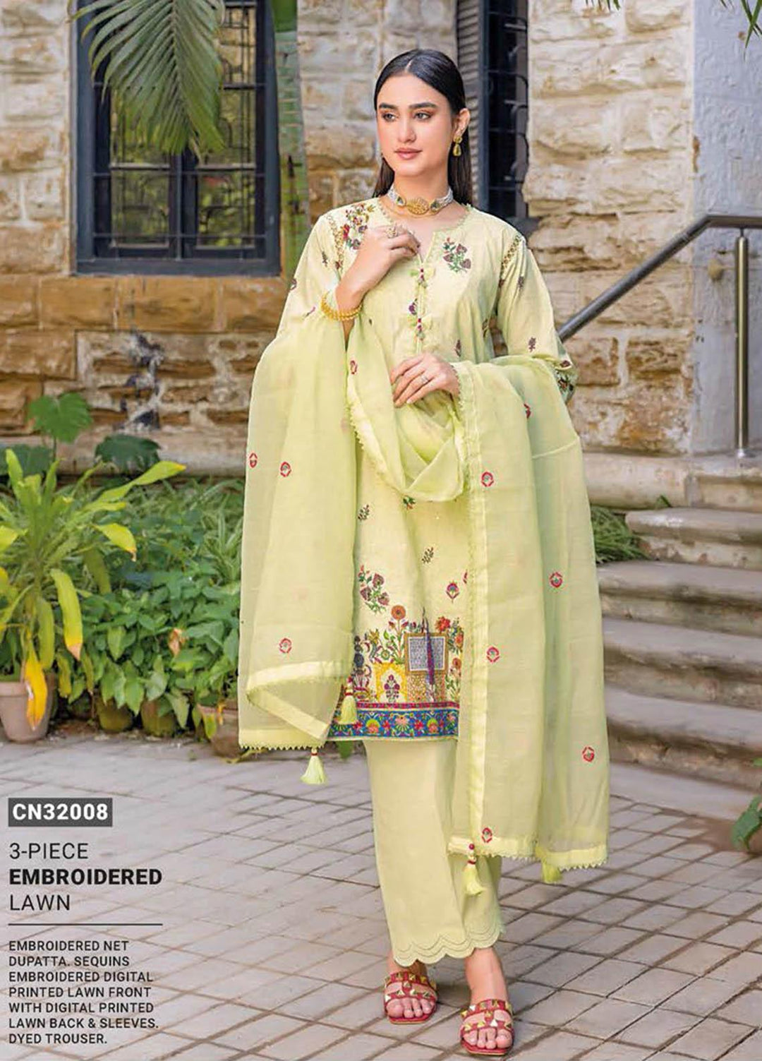 Essential Lawn By Gul Ahmed Embroidered Lawn Suits Unstitched 3 Piece GA23E CN-32008 - Summer Collection