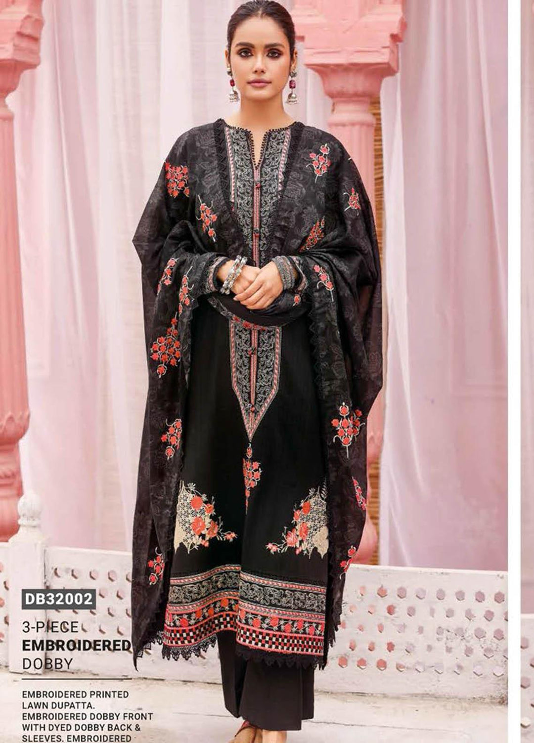 Essential Lawn By Gul Ahmed Embroidered Lawn Suits Unstitched 3 Piece GA23E DB-32002 - Summer Collection