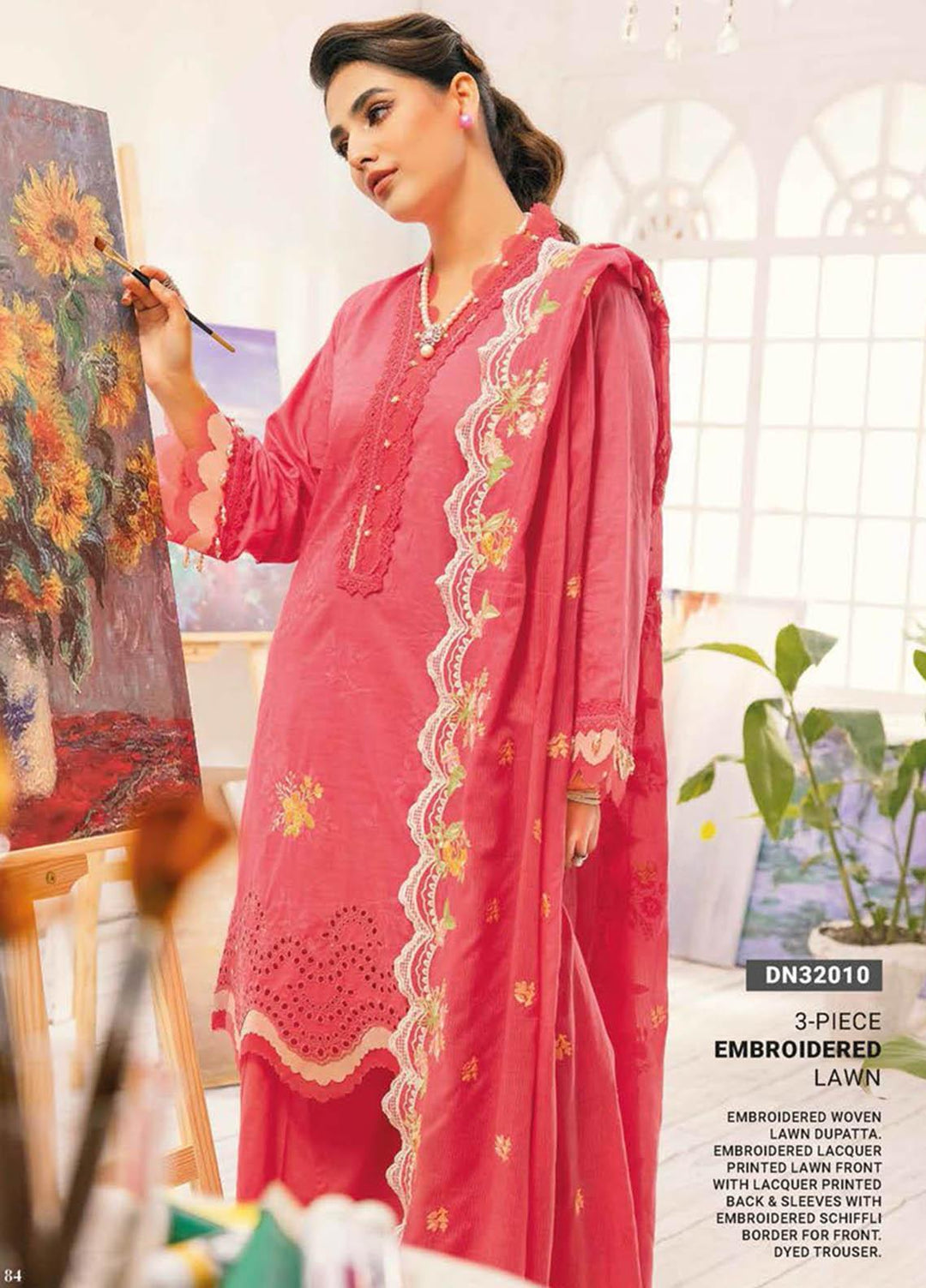 Essential Lawn By Gul Ahmed Embroidered Lawn Suits Unstitched 3 Piece GA23E DN-32010 - Summer Collection