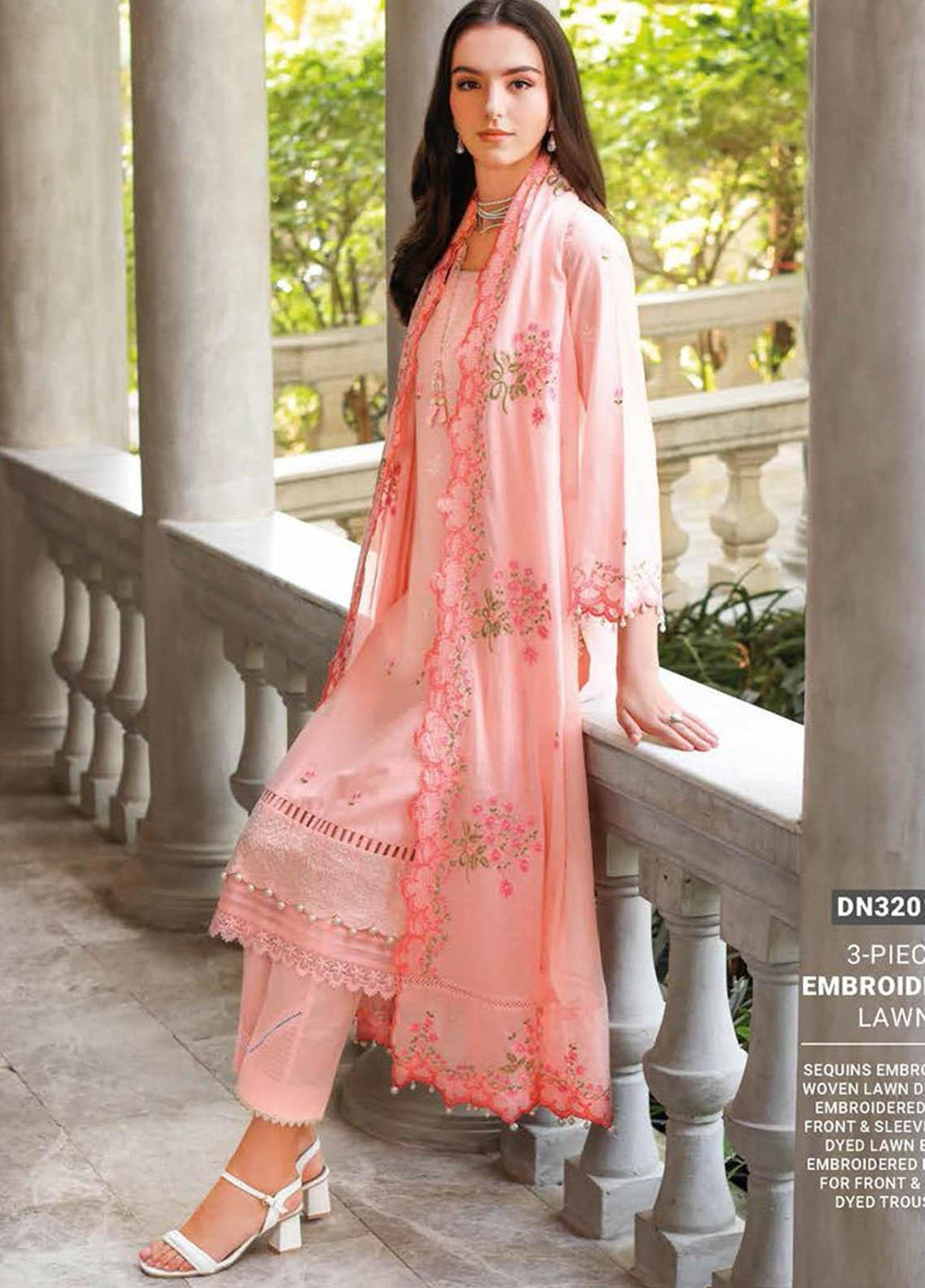 Essential Lawn By Gul Ahmed Embroidered Lawn Suits Unstitched 3 Piece GA23E DN-32012 - Summer Collection