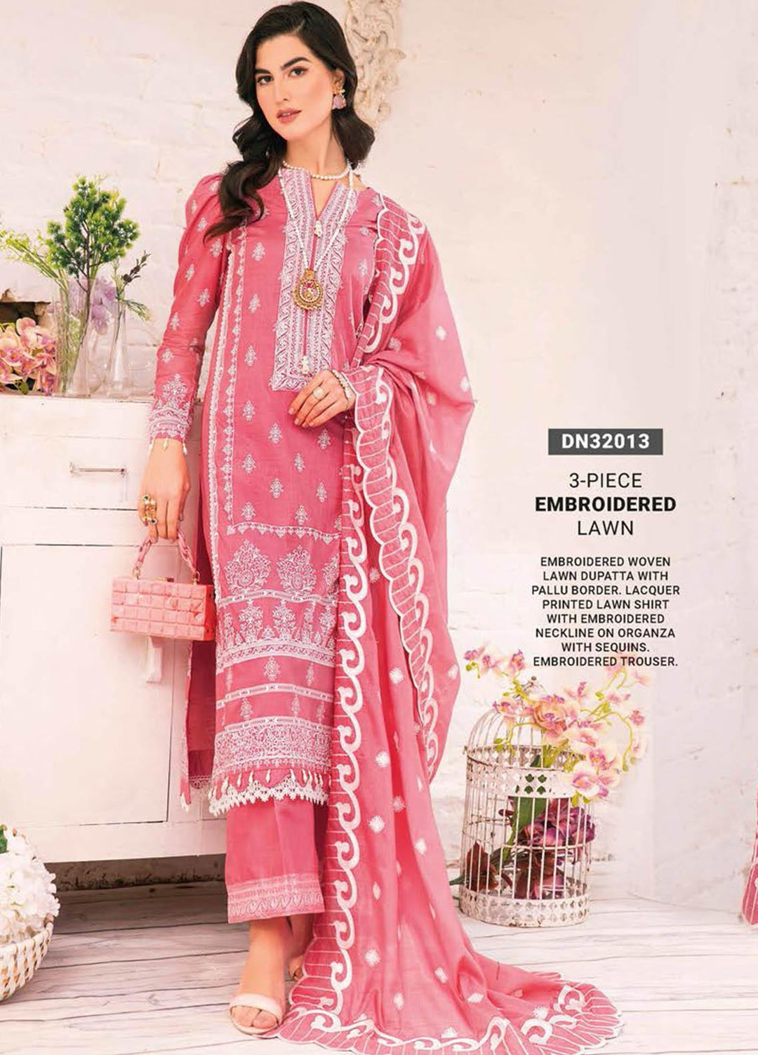 Essential Lawn By Gul Ahmed Embroidered Lawn Suits Unstitched 3 Piece GA23E DN-32013 - Summer Collection
