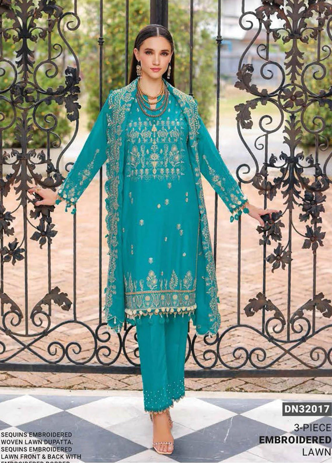 Essential Lawn By Gul Ahmed Embroidered Lawn Suits Unstitched 3 Piece GA23E DN-32017 - Summer Collection