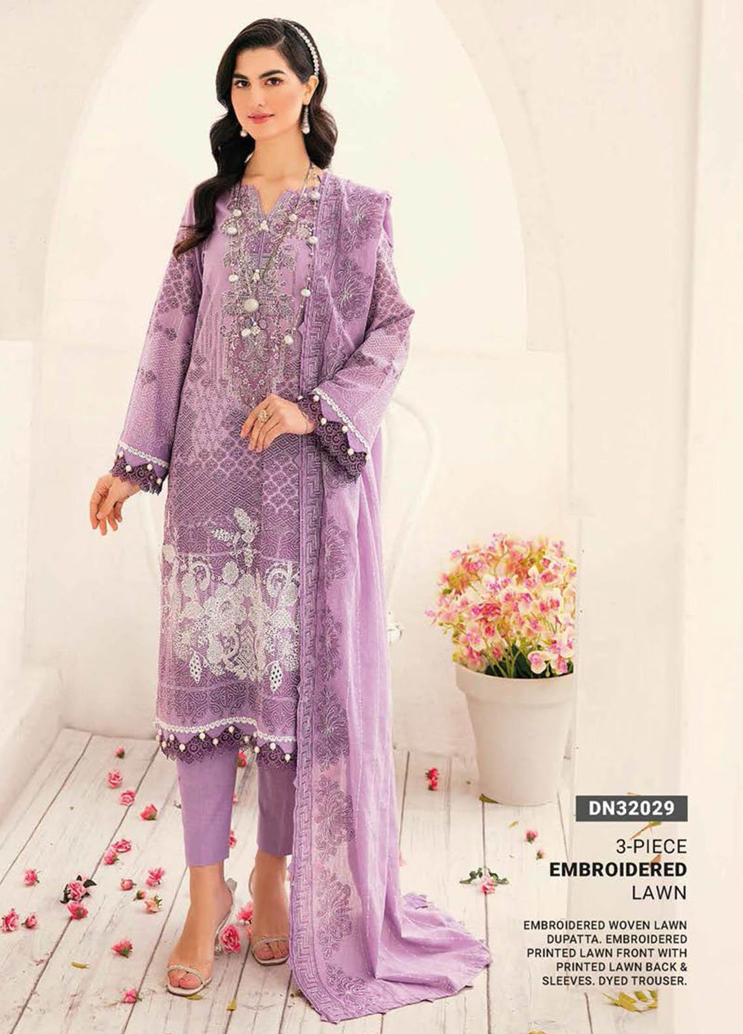 Essential Lawn By Gul Ahmed Embroidered Lawn Suits Unstitched 3 Piece GA23E DN-32029 - Summer Collection