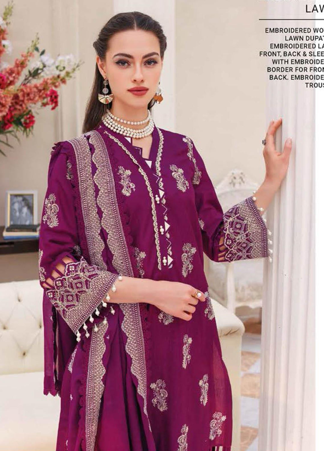 Essential Lawn By Gul Ahmed Embroidered Lawn Suits Unstitched 3 Piece GA23E DN-32037 - Summer Collection