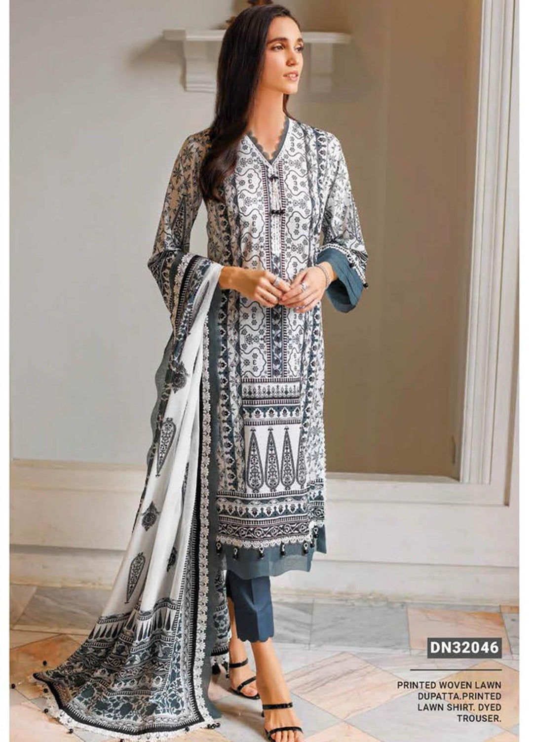 Essential Lawn By Gul Ahmed Printed Lawn Suits Unstitched 3 Piece GA23E DN-32046 - Summer Collection
