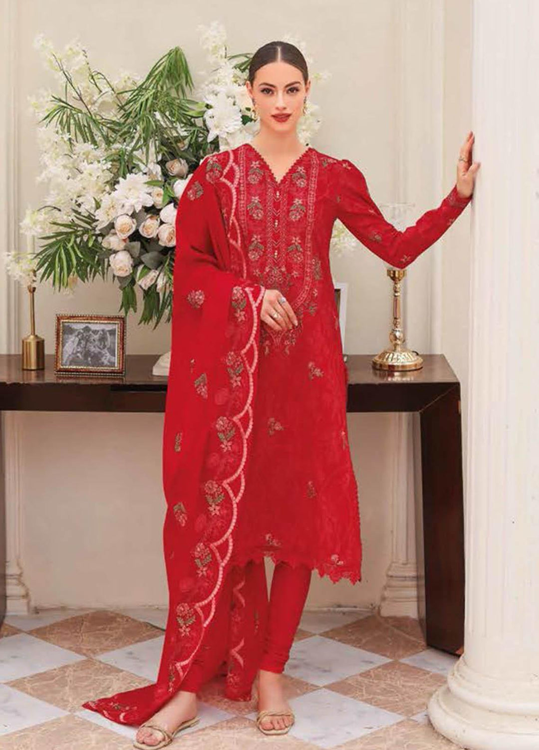 Essential Lawn By Gul Ahmed Embroidered Lawn Suits Unstitched 3 Piece GA23E DN-32048 - Summer Collection