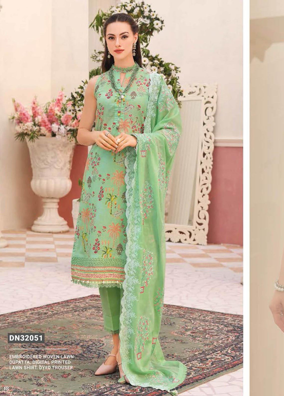 Essential Lawn By Gul Ahmed Embroidered Lawn Suits Unstitched 3 Piece GA23E DN-32051 - Summer Collection