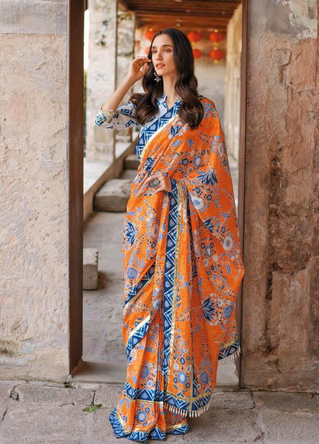 Essential Lawn By Gul Ahmed Printed Lawn  Unstitched Saree GA23E SR-32003 - Summer Collection