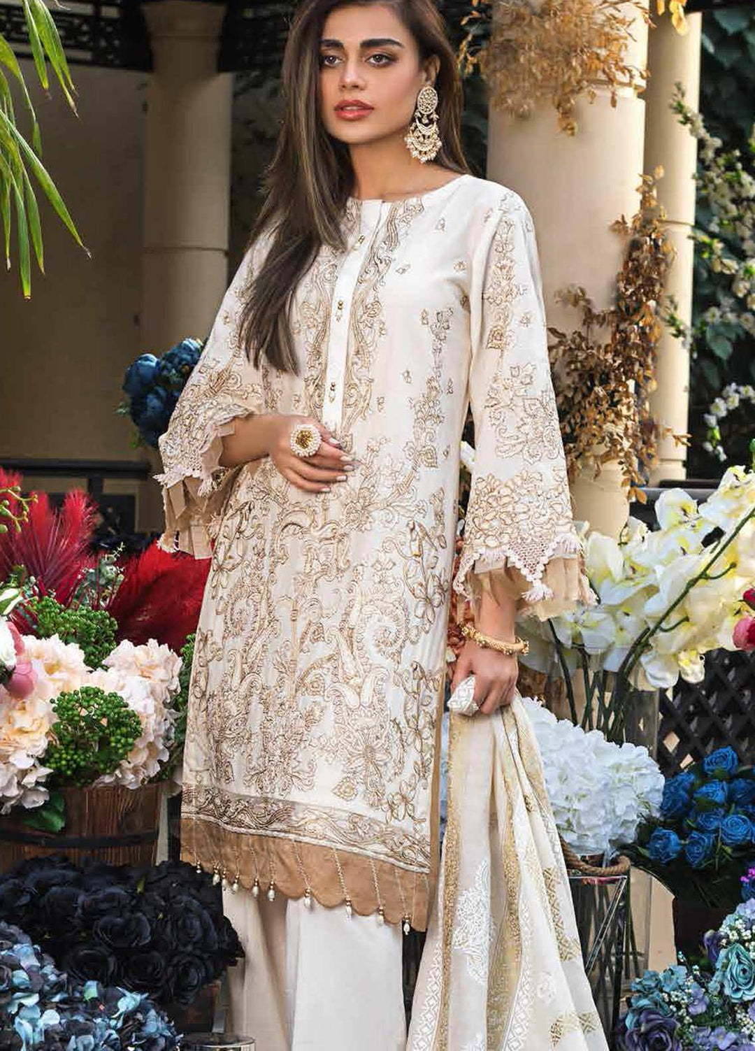 Gul Ahmed Embroidered Lawn Suits Unstitched 3 Piece GA21FL 12053 Roshanara - Luxury Festive Collection