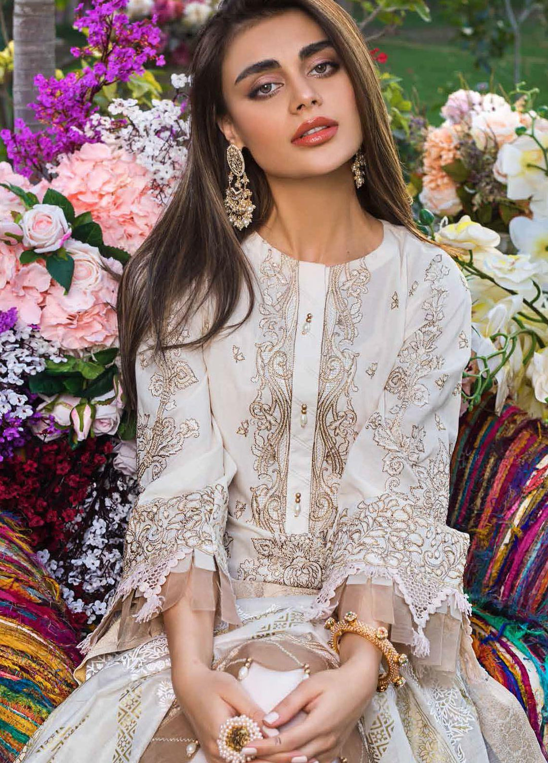 Gul Ahmed Embroidered Lawn Suits Unstitched 3 Piece GA21FL 12053 Roshanara - Luxury Festive Collection