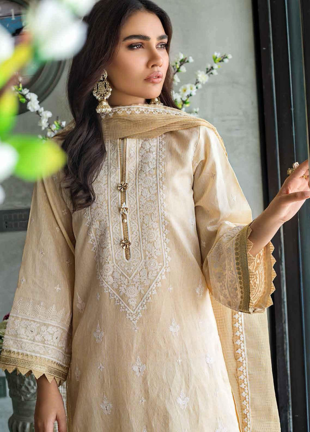 Gul Ahmed Embroidered Cotton Silk Suits Unstitched 3 Piece GA21FL 12215 - Luxury Festive Collection