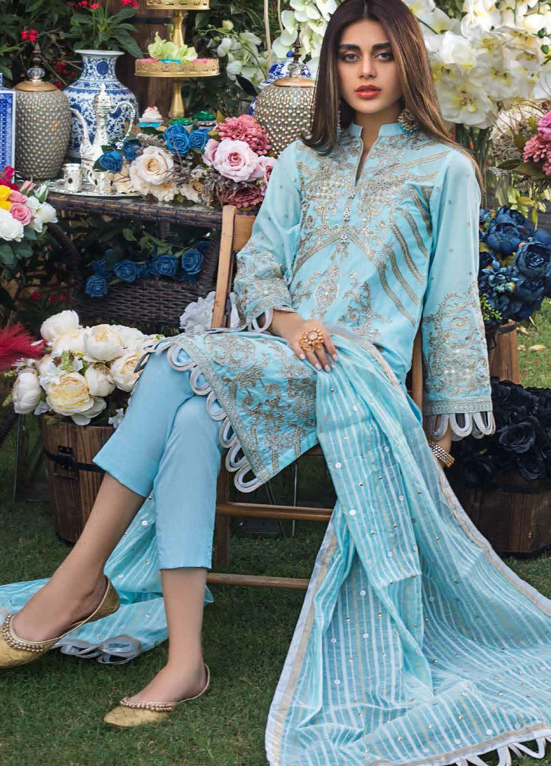 Gul Ahmed Embroidered Lawn Suits Unstitched 3 Piece GA21FL 12216 Zeenat - Luxury Festive Collection
