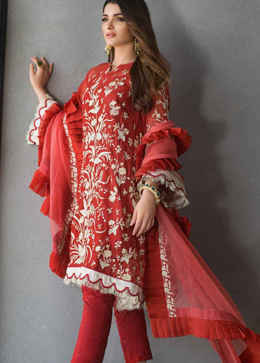 Gul Ahmed Embroidered Net Suits Unstitched 3 Piece GA21FL 12220 Jasmin - Luxury Festive Collection