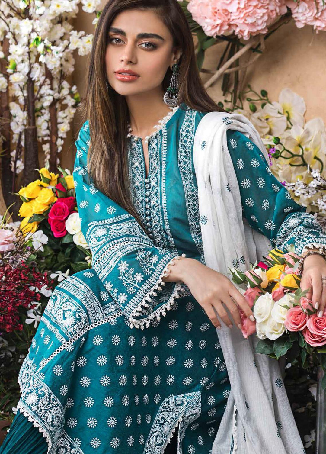 Gul Ahmed Embroidered Lawn Suits Unstitched 3 Piece GA21FL 12223 Pari Bibi - Luxury Festive Collection