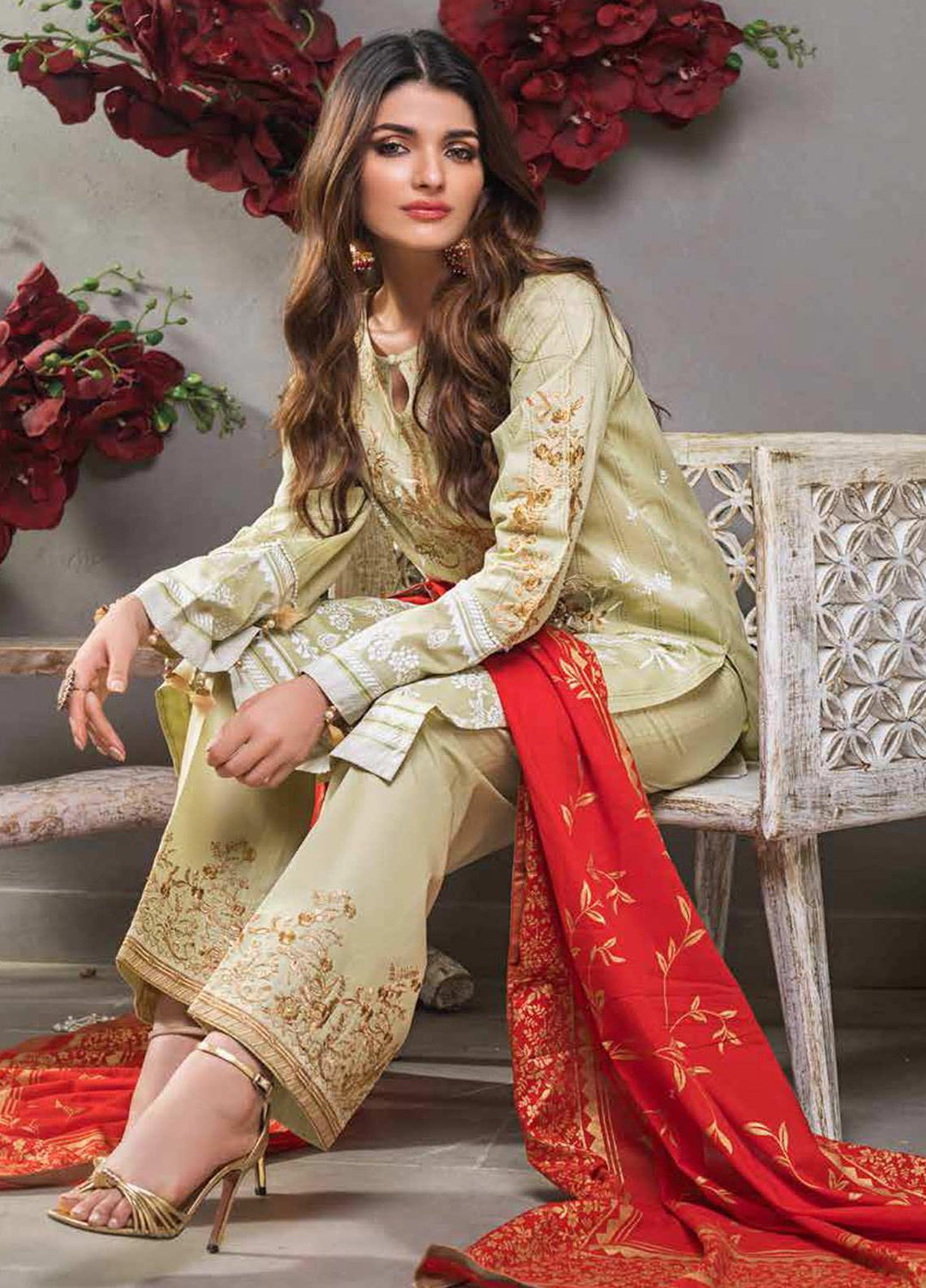 Gul Ahmed Embroidered Lawn Suits Unstitched 3 Piece GA21FL 12227 Esra - Luxury Festive Collection