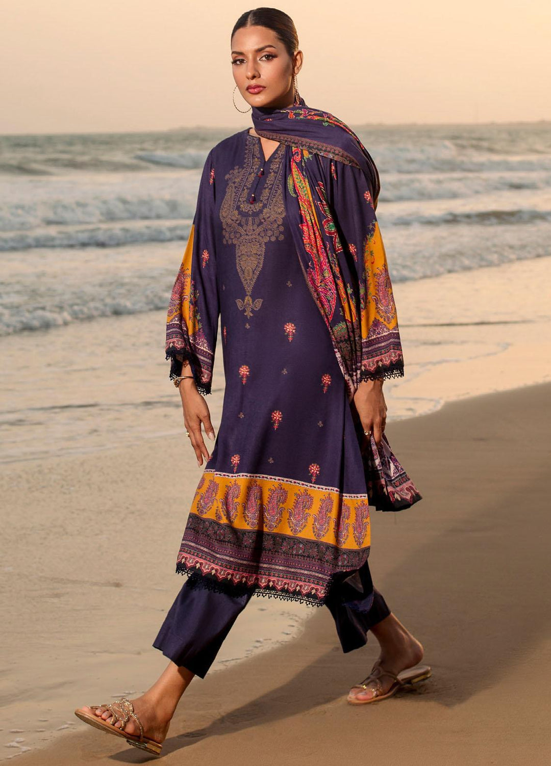 Gul Ahmed Printed Linen Suits Unstitched 3 Piece GA23LLW CV 32001 - Winter Collection
