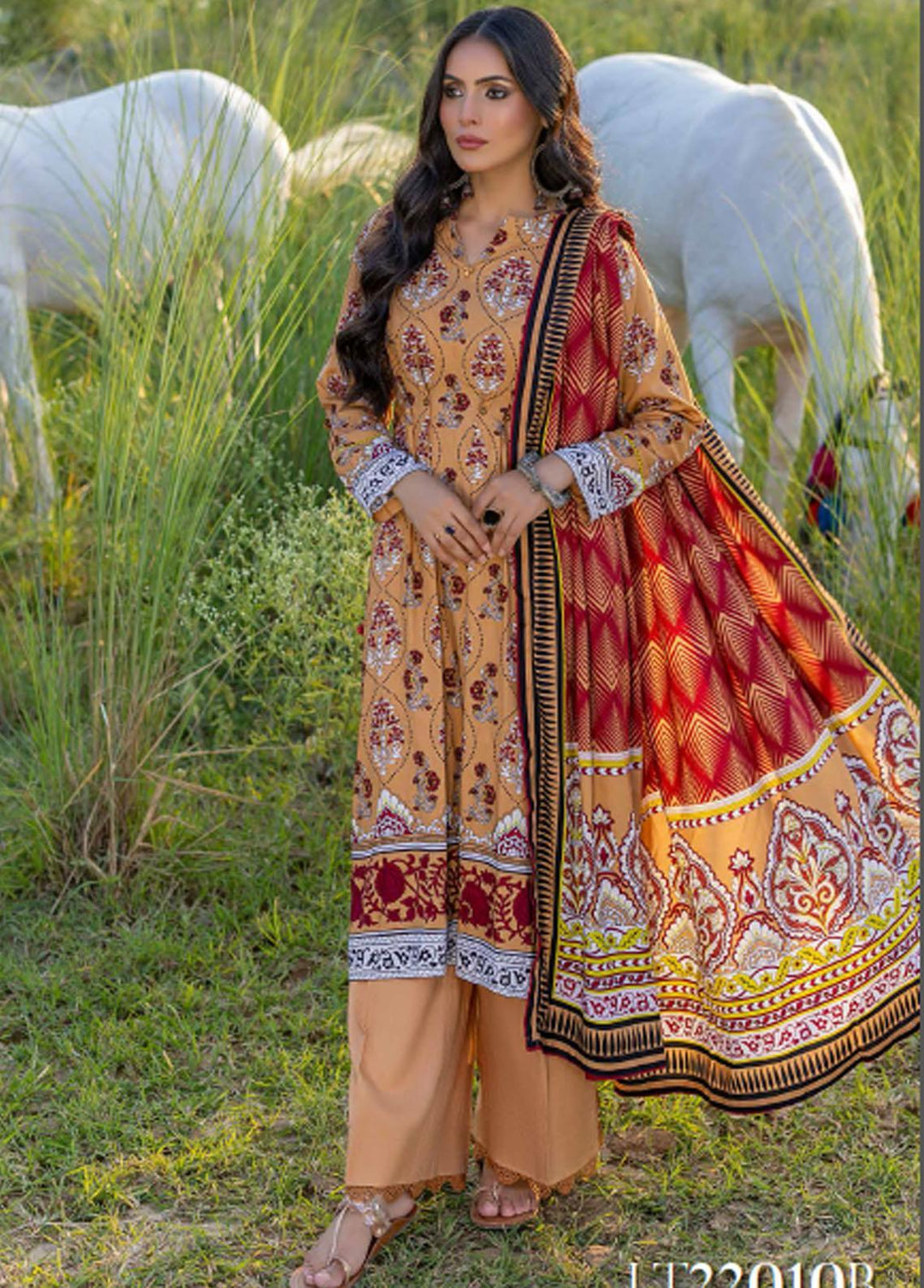 Gul Ahmed Printed Linen Suits Unstitched 3 Piece GA22LN LT-22010B - Winter Collection