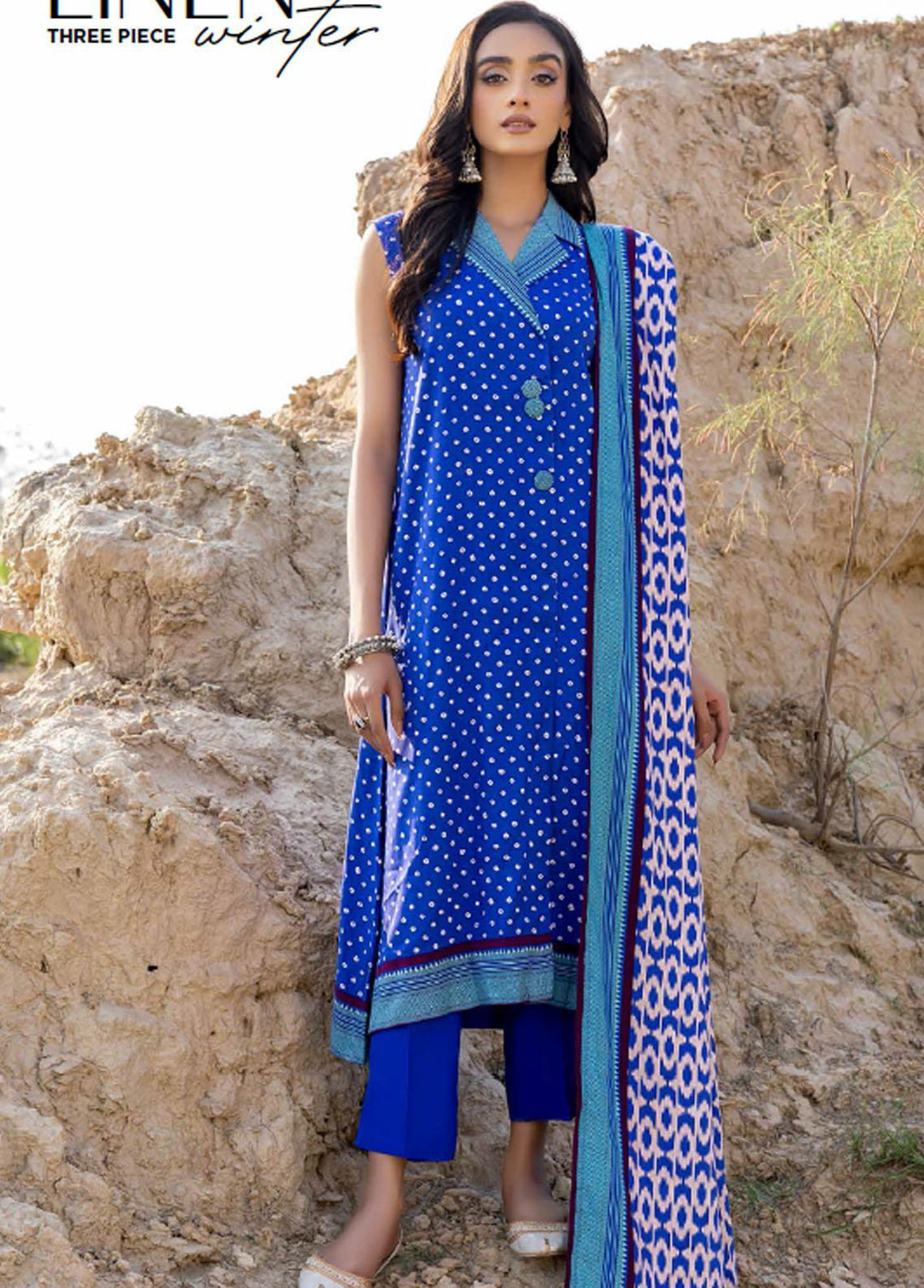 Gul Ahmed Printed Linen Suits Unstitched 3 Piece GA22LN LT-22017A - Winter Collection