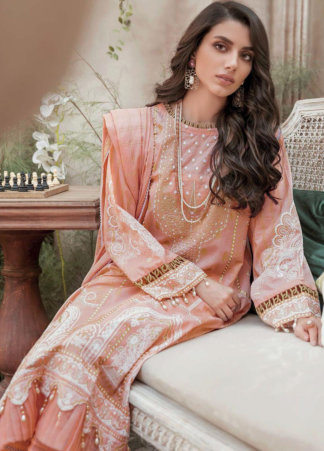 Gul Ahmed Embroidered Lacquer Suits Unstitched 3 Piece GA22LF FE22026 - Luxury Eid Collection