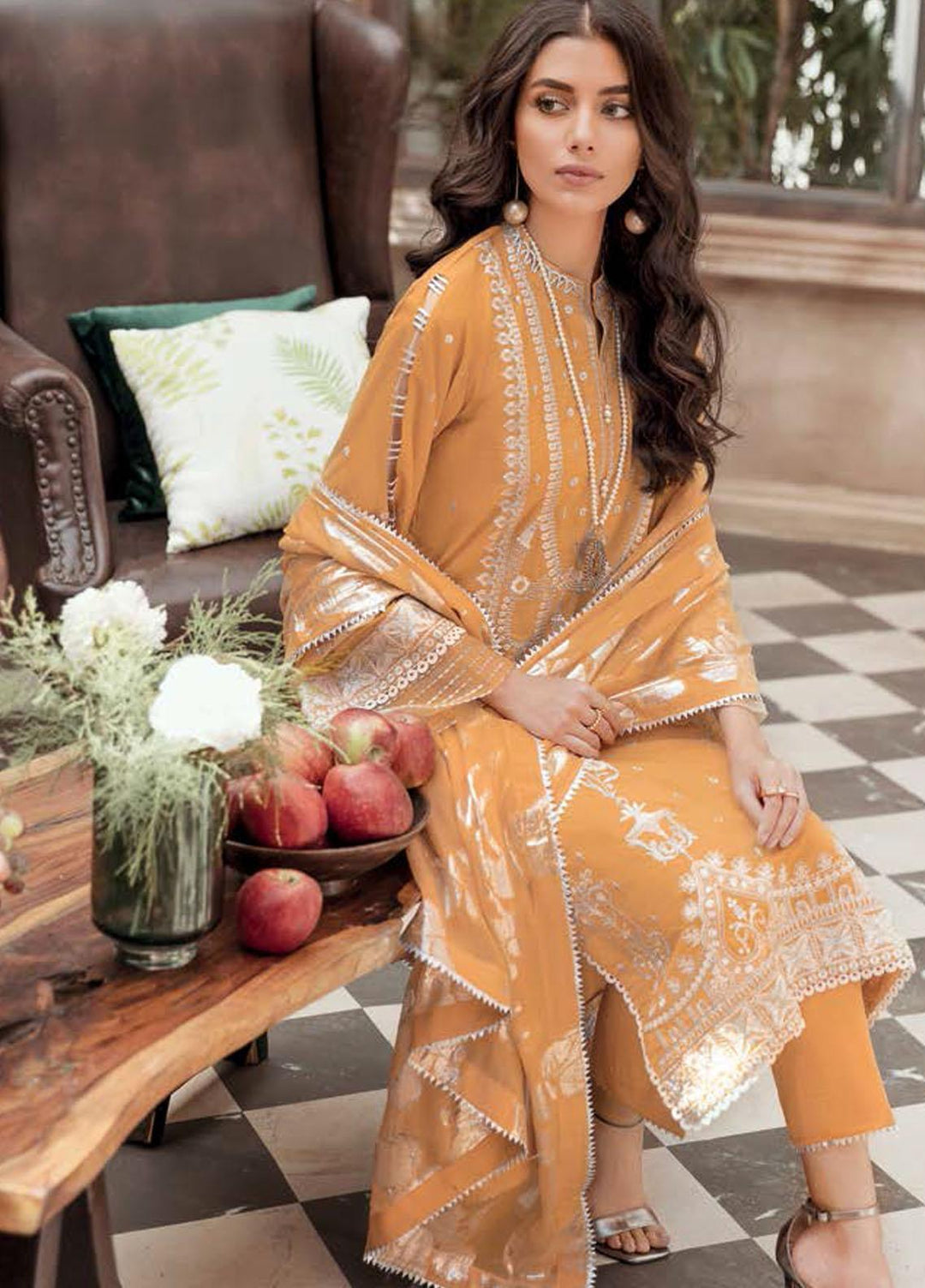Gul Ahmed Embroidered Zari Suits Unstitched 3 Piece GA22LF FE12198 - Luxury Eid Collection