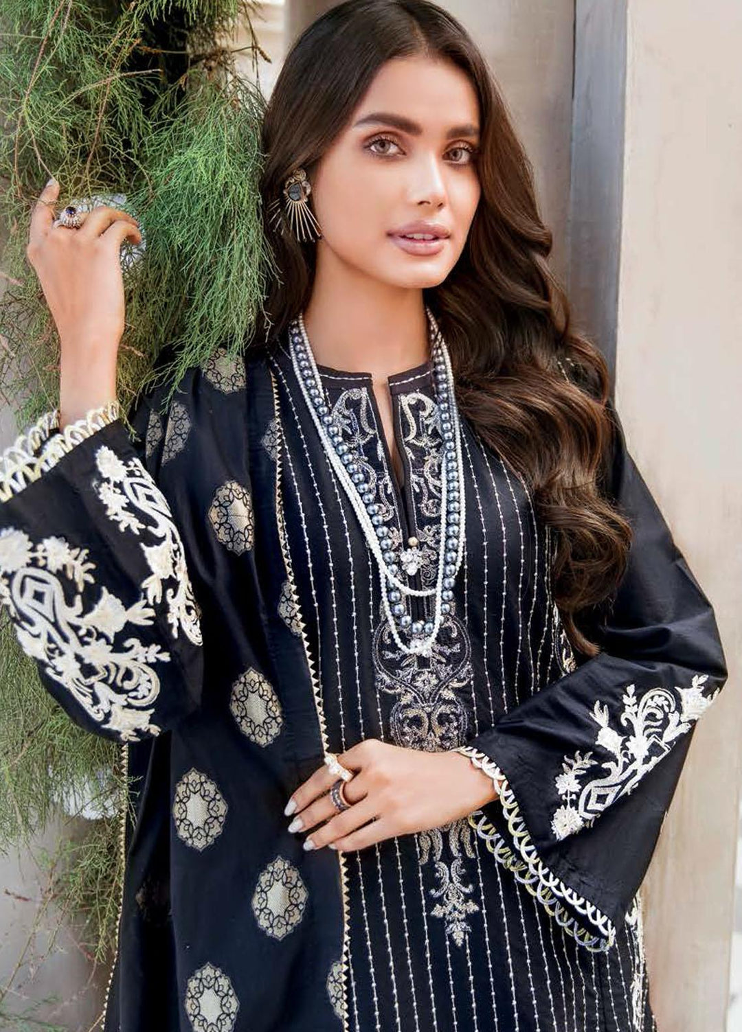 Gul Ahmed Embroidered Organza Suits Unstitched 3 Piece GA22LF FE22029 - Luxury Eid Collection