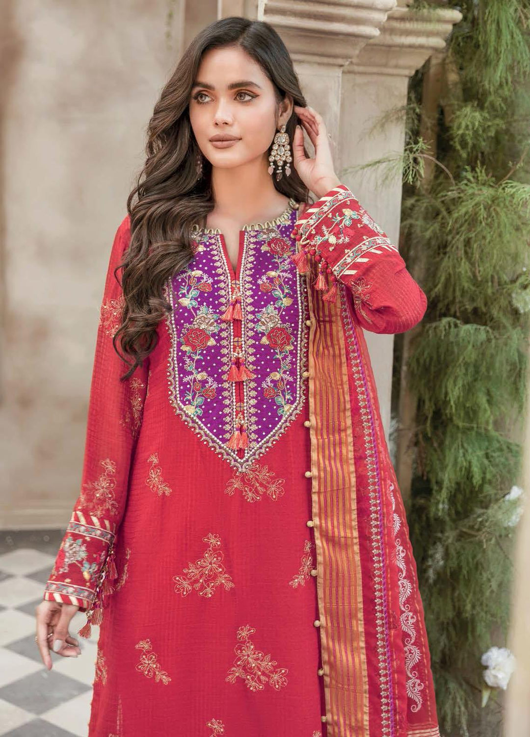 Gul Ahmed Embroidered Dobby Suits Unstitched 3 Piece GA22LF FE12024 - Luxury Eid Collection