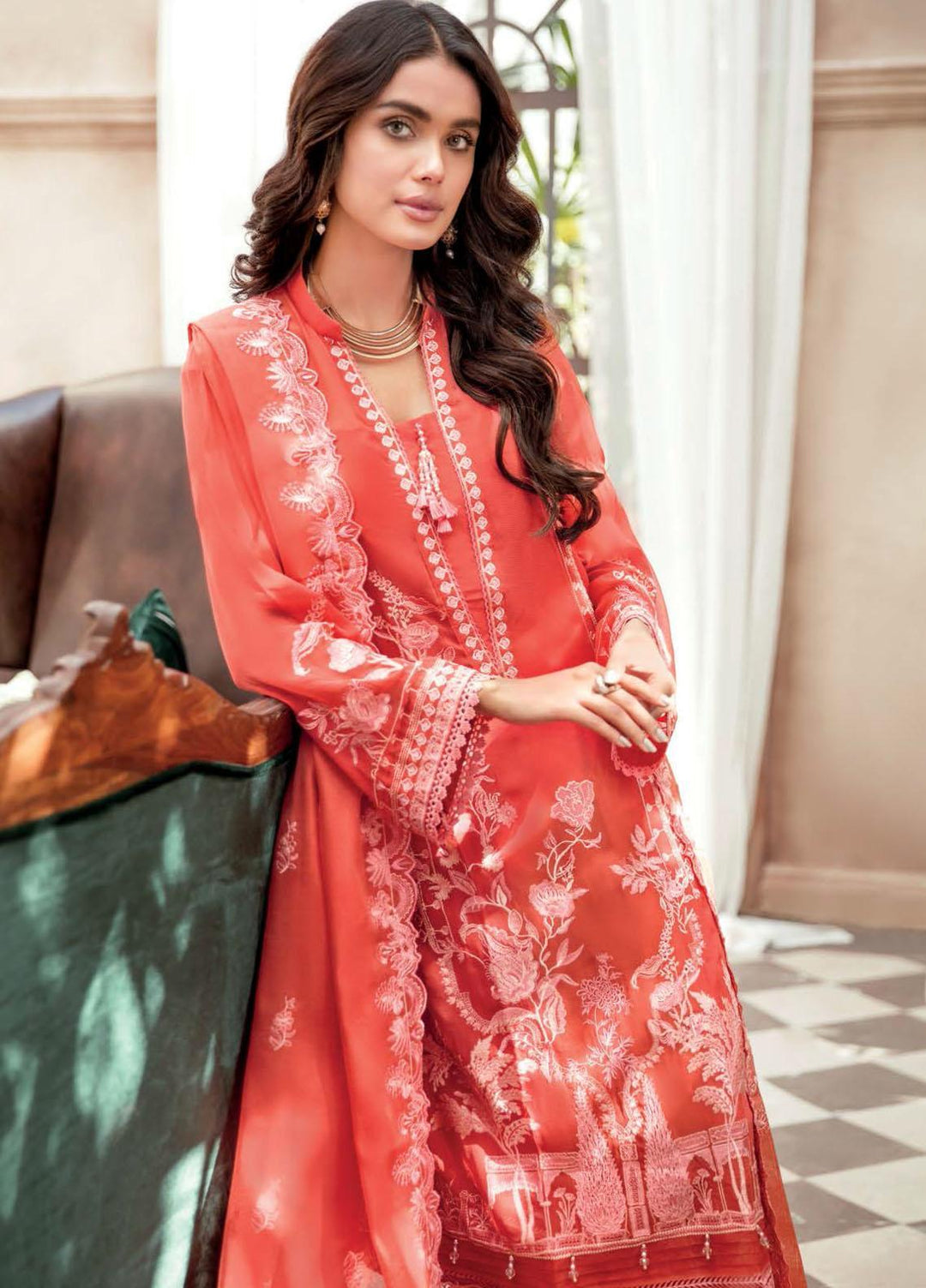 Gul Ahmed Embroidered Organza Suits Unstitched 3 Piece GA22LF FE22030 - Luxury Eid Collection