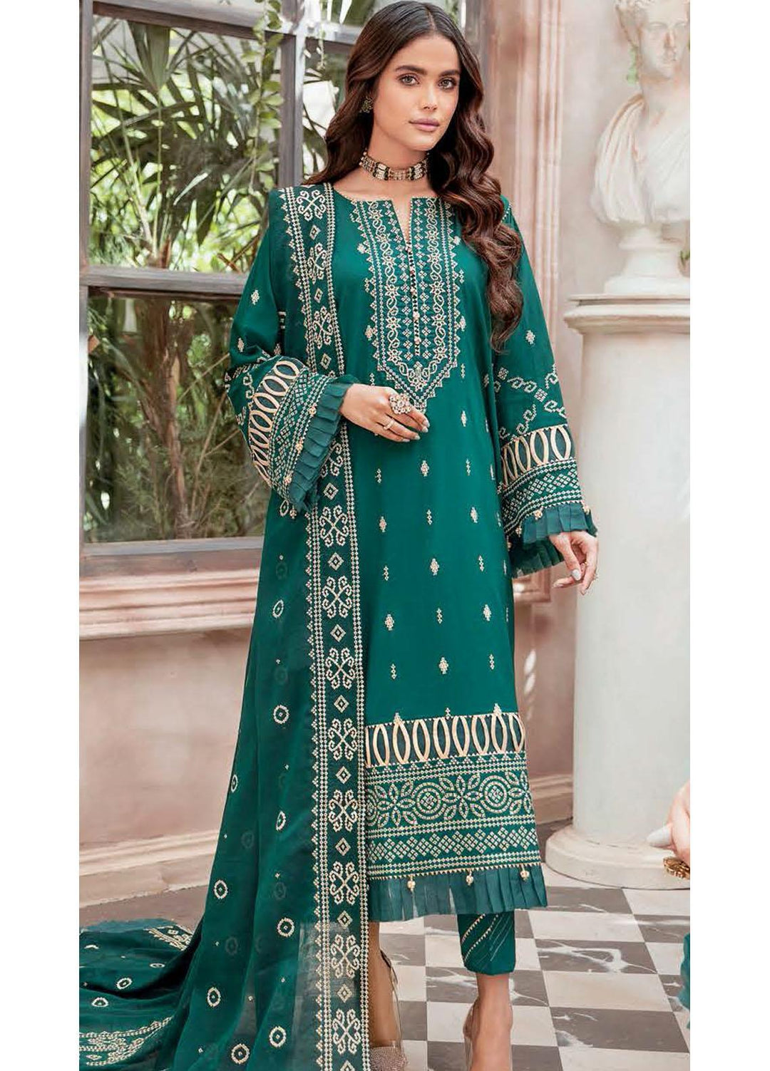 Gul Ahmed Embroidered Zari Suits Unstitched 3 Piece GA22LF FE12020 - Luxury Eid Collection