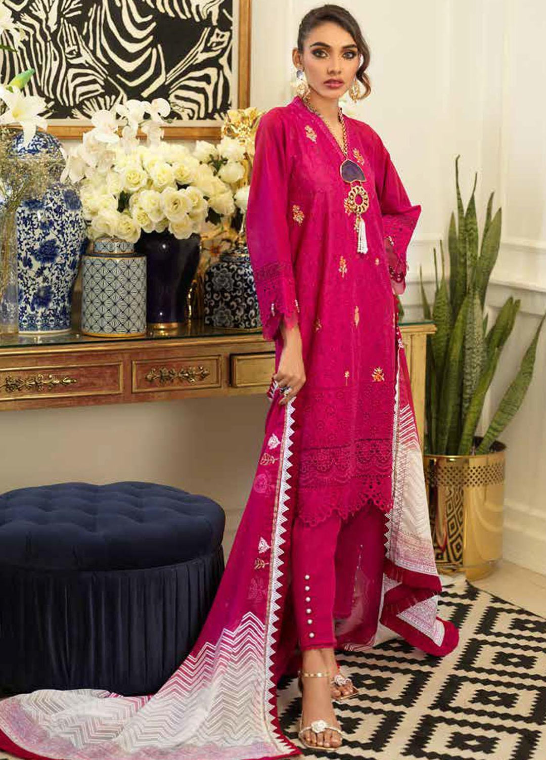 Gul Ahmed Embroidered Lawn Suits Unstitched 3 Piece GA22PF DN-22046 - Summer Collection