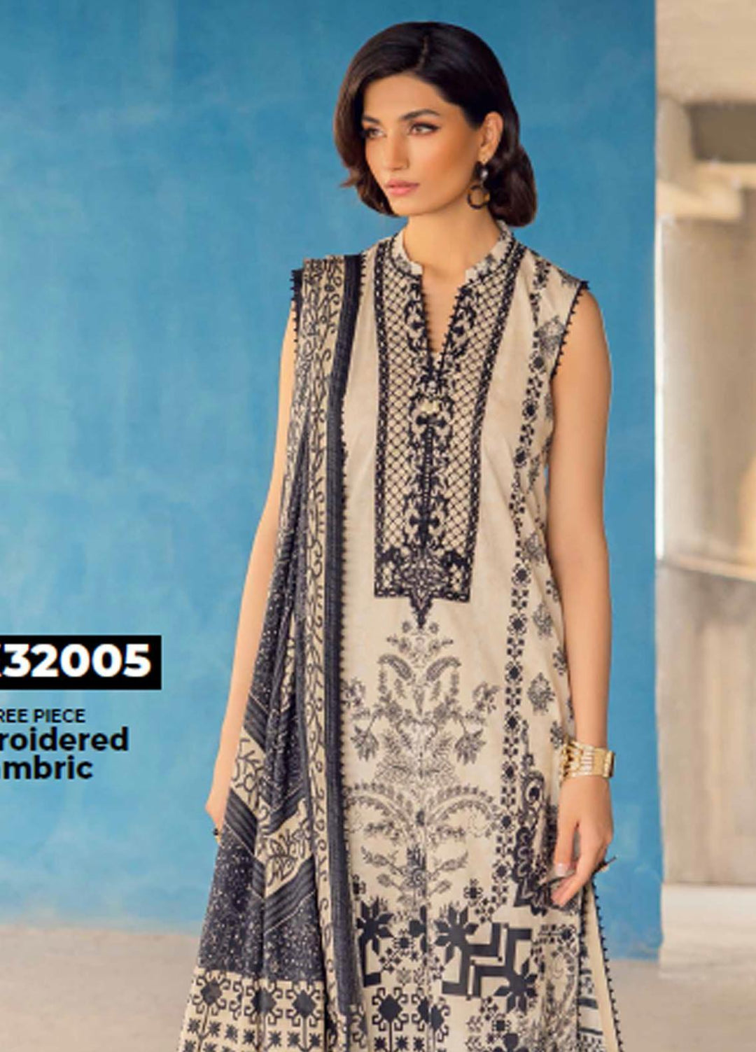 Gul Ahmed Embroidered Cambric Suits Unstitched 3 Piece GA23PF CBE-32005 - Summer Collection