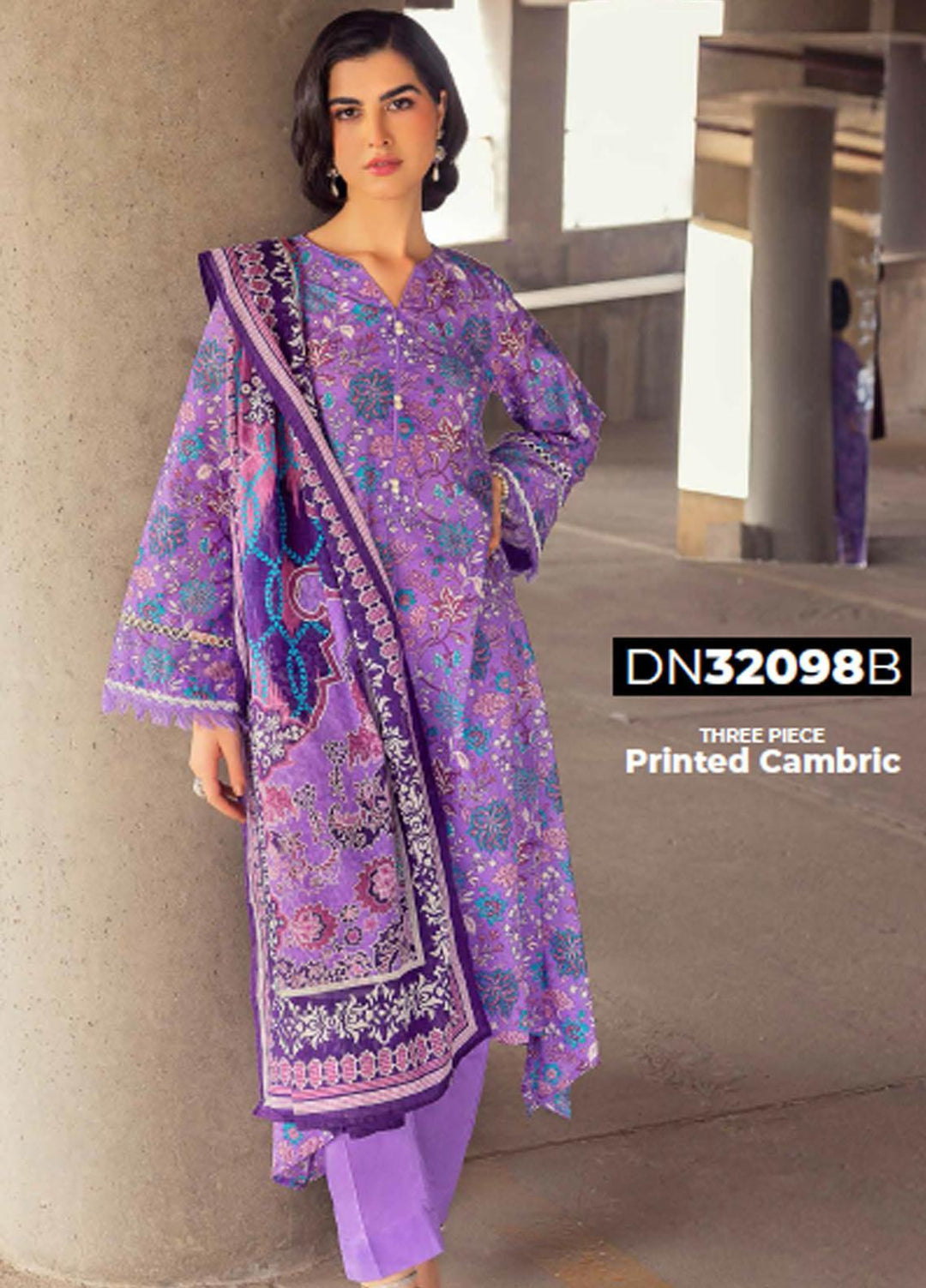 Gul Ahmed Printed Cambric Suits Unstitched 3 Piece GA23PF DN-32098B - Summer Collection