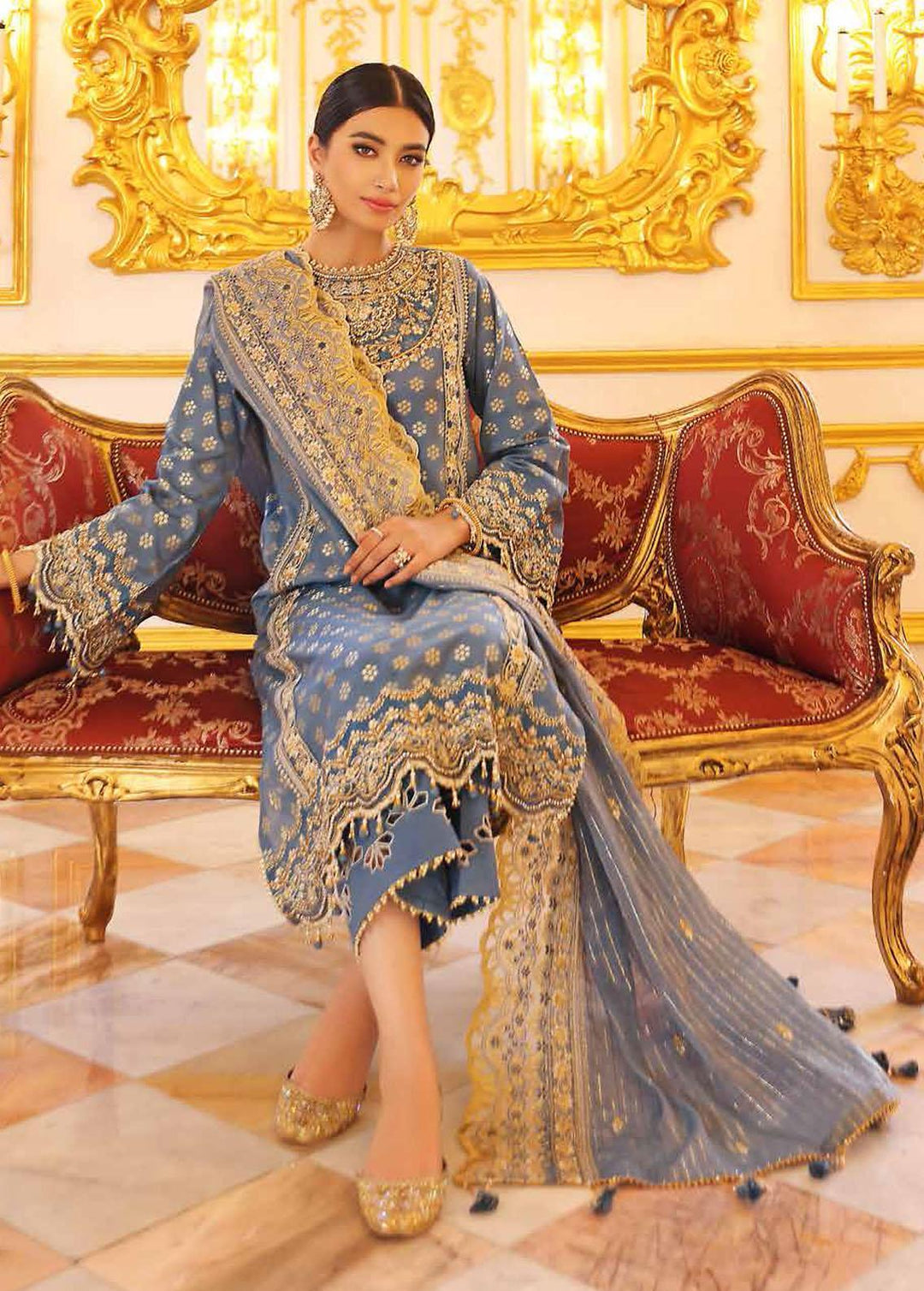 Gul Ahmed Embroidered Jacquard Suits Unstitched 3 Piece GA22WD PRW-22003 - Wedding Collection