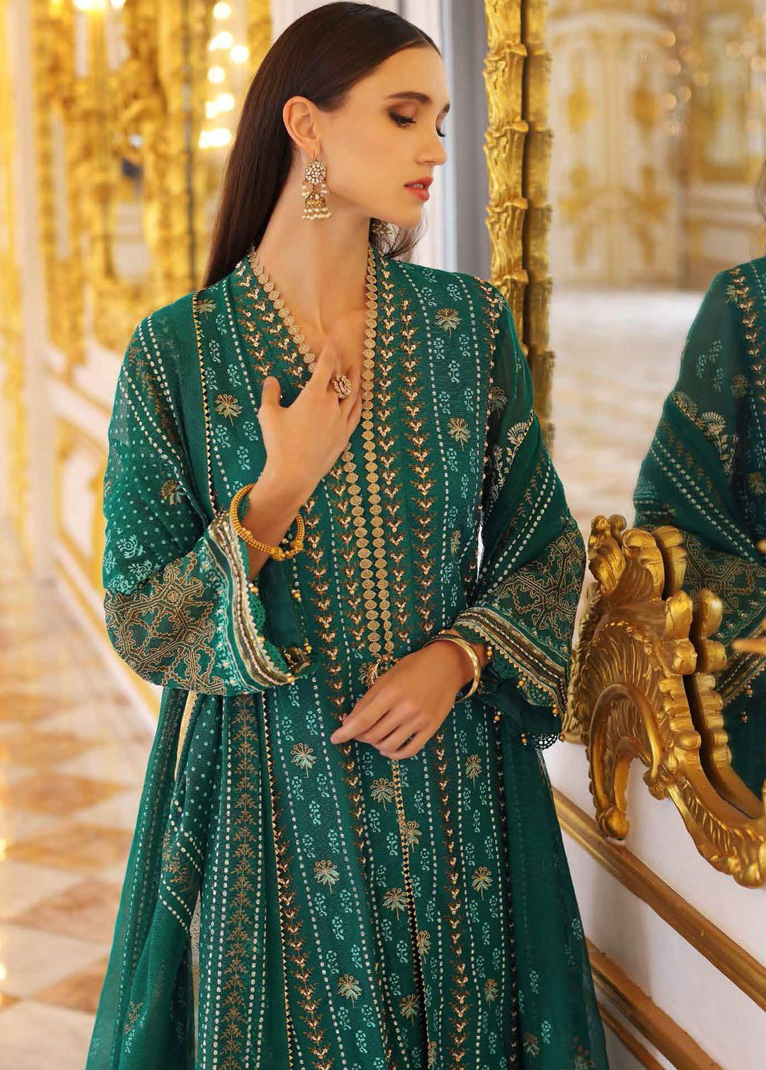 Gul Ahmed Embroidered Cotton Net Suits Unstitched 3 Piece GA22WD PRW-22009 - Wedding Collection