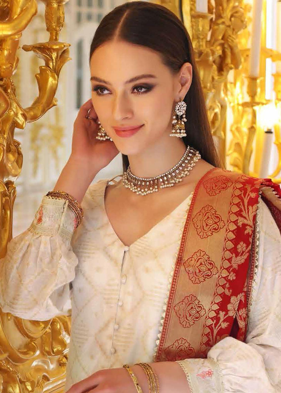 Gul Ahmed Embroidered Cotton Net Suits Unstitched 3 Piece GA22WD PRW-22010 - Wedding Collection