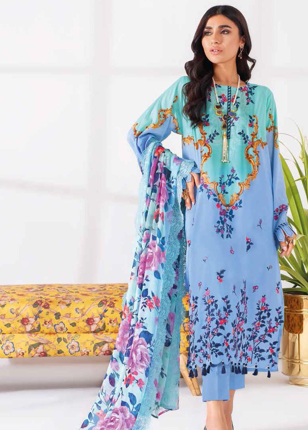 Gul Ahmed Embroidered Lawn Suits Unstitched 3 Piece GA22FS BCT-35 - Summer Collection