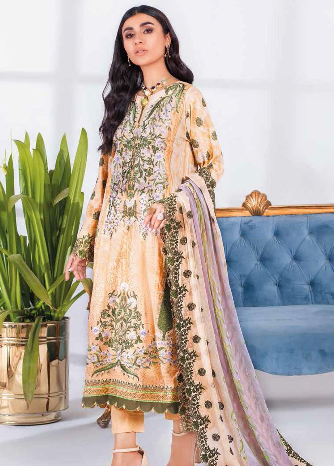 Gul Ahmed Embroidered Lawn Suits Unstitched 3 Piece GA22FS BCT-44 - Summer Collection