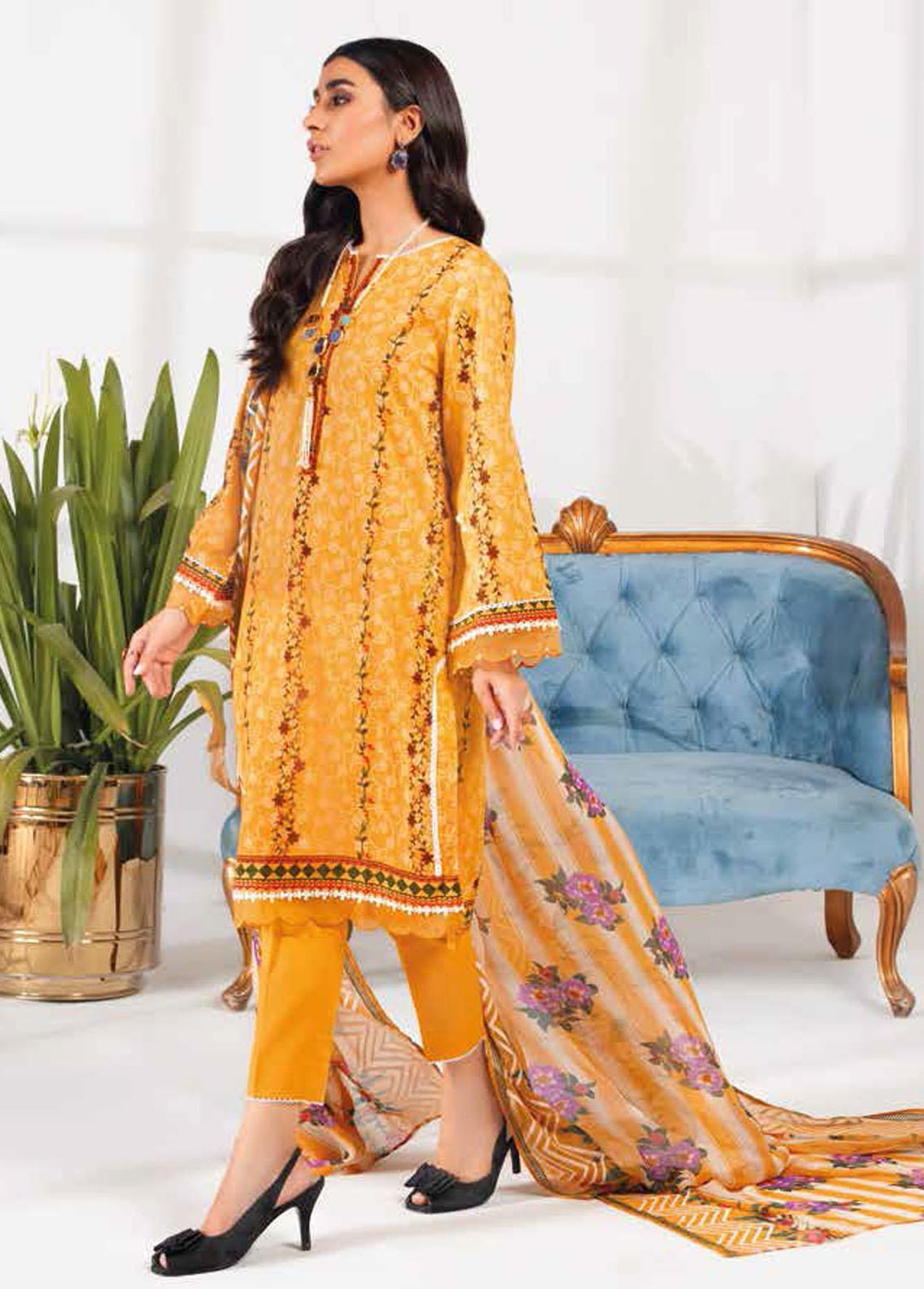 Gul Ahmed Embroidered Lawn Suits Unstitched 3 Piece GA22FS BCT-46 - Summer Collection