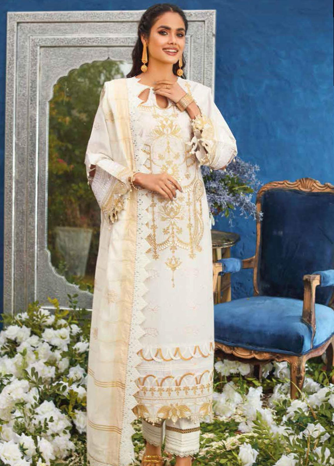 Gul Ahmed Embroidered Lawn Suits Unstitched 3 Piece GA22FS MJ-22052 - Summer Collection