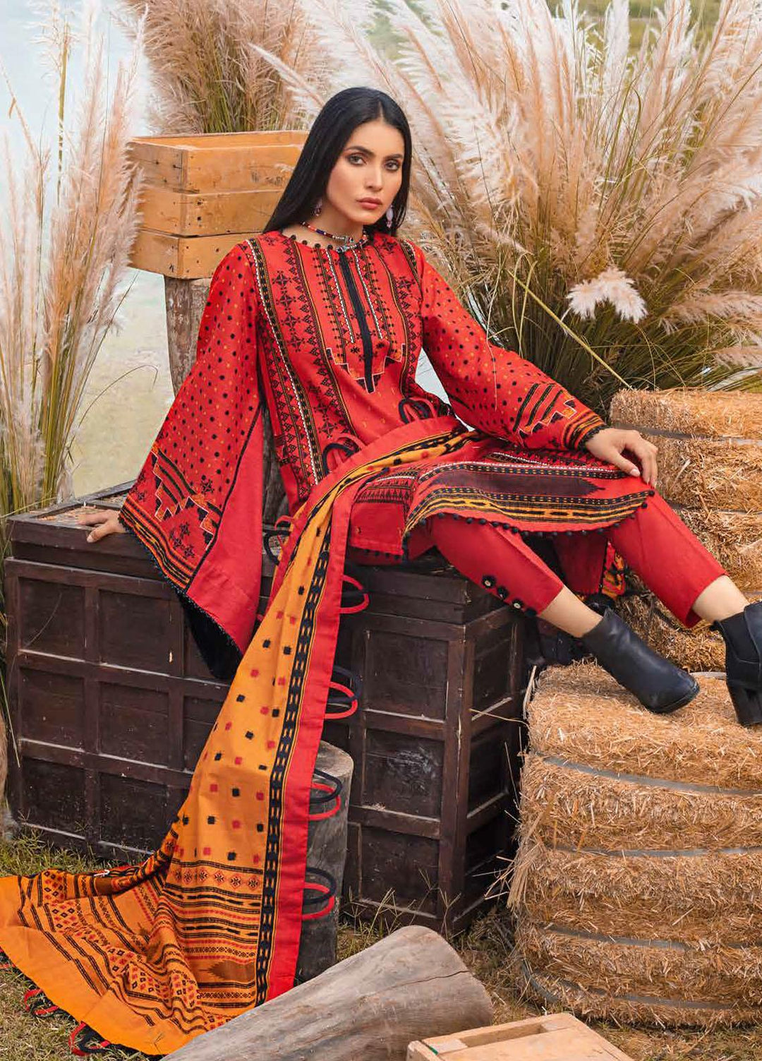 Gul Ahmed Printed Khaddar Suits Unstitched 3 Piece GA21JW K-12042 - Winter Collection