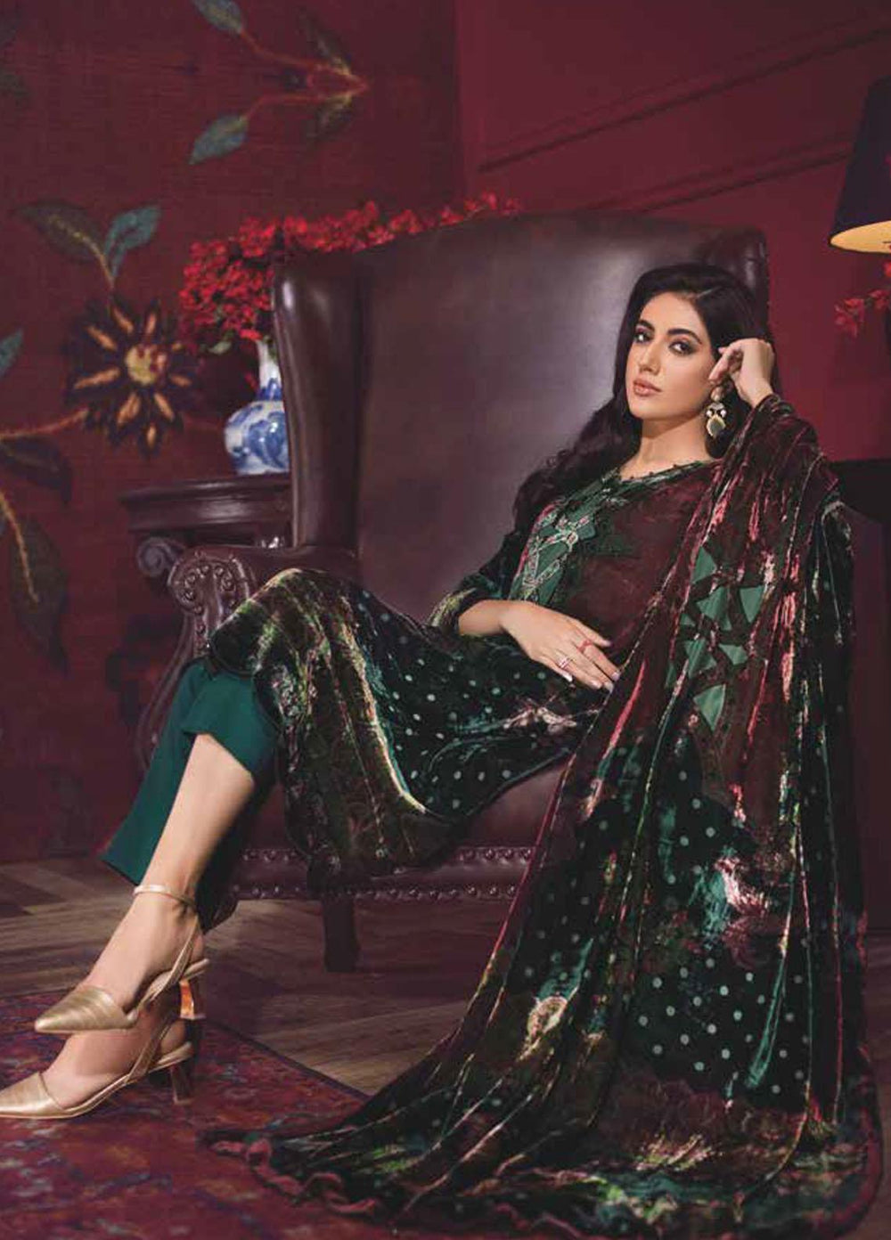 Gul Ahmed Printed Velvet Suits Unstitched 3 Piece GA21JL BVL-12003 B - Winter Collection