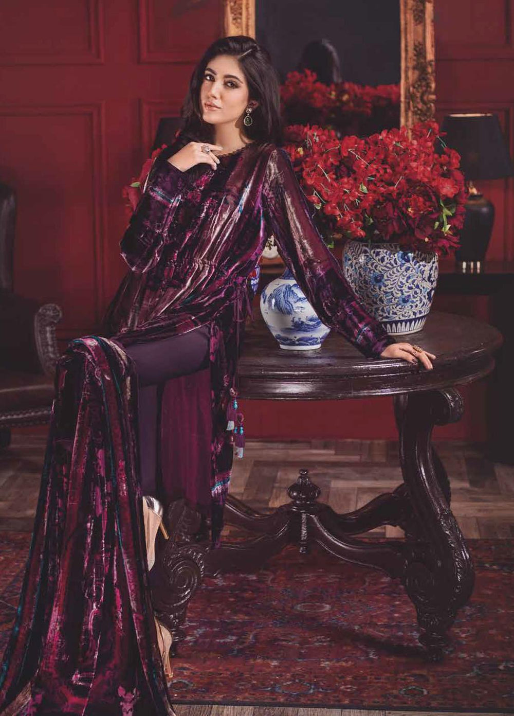 Gul Ahmed Printed Velvet Suits Unstitched 3 Piece GA21JL BVL-12006 A - Winter Collection