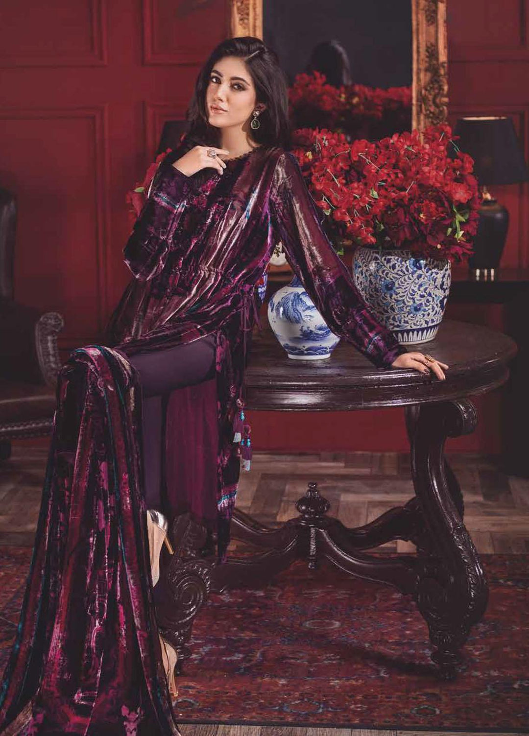 Gul Ahmed Printed Velvet Suits Unstitched 3 Piece GA21JL BVL-12006 A - Winter Collection