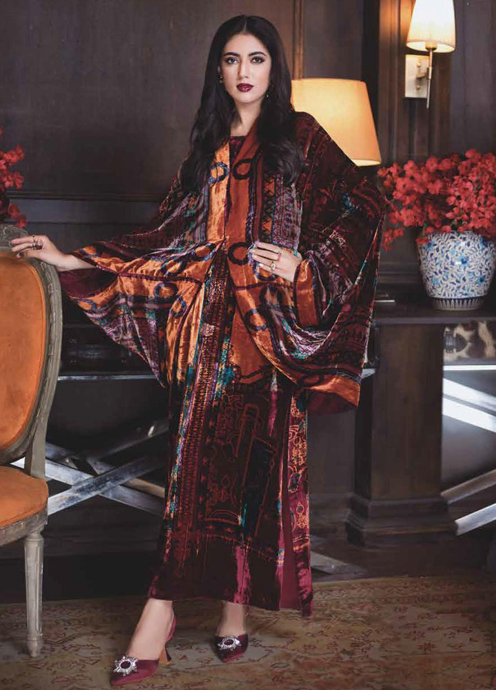 Gul Ahmed Printed Velvet Suits Unstitched 3 Piece GA21JL BVL-12006 B - Winter Collection
