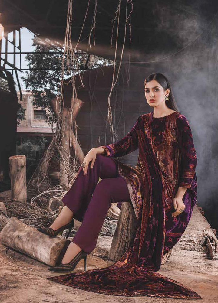 Gul Ahmed Printed Velvet Suits Unstitched 3 Piece GA21JL BVL-12008 B - Winter Collection